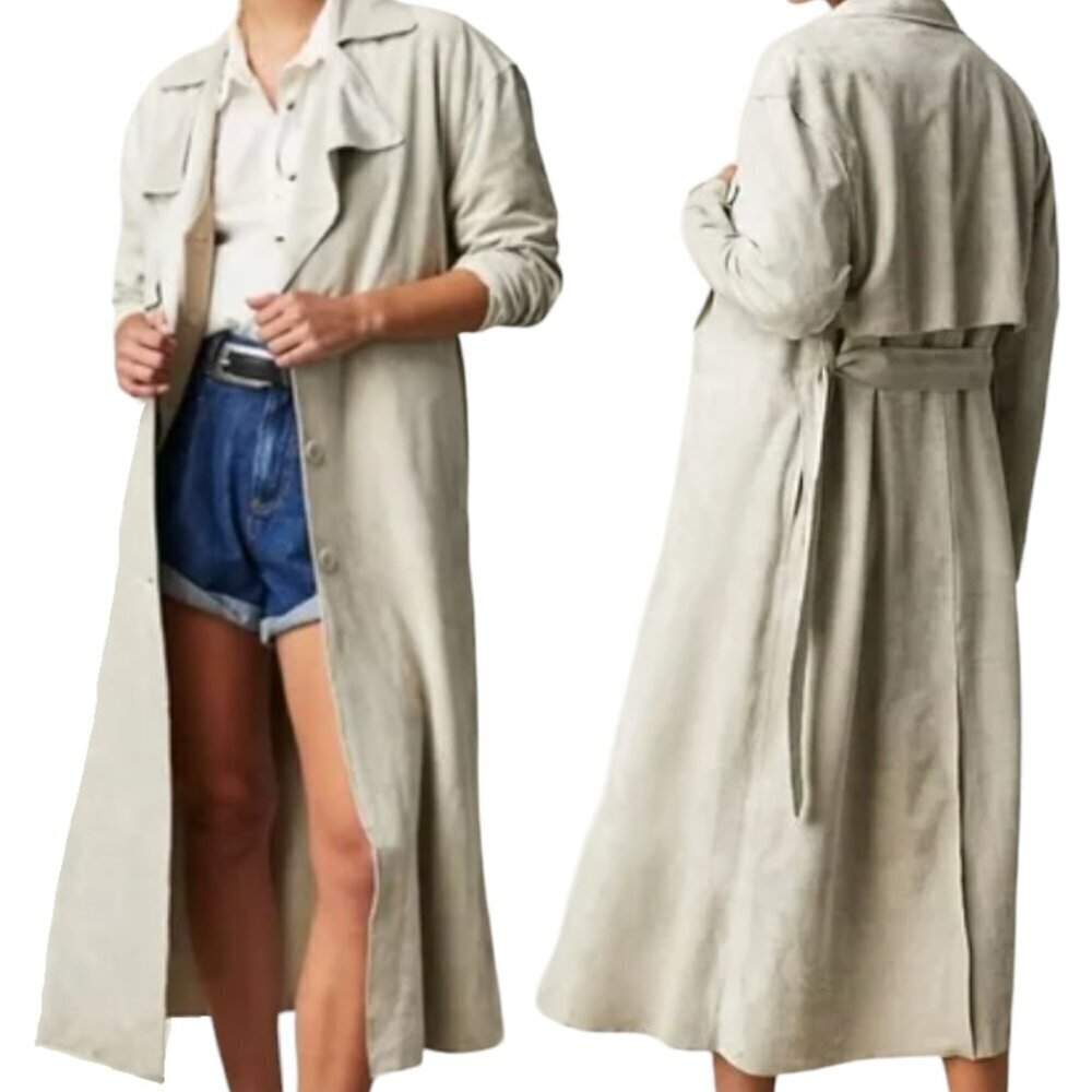 Free People x Blank NYC Vegan Suede Trench Coat Iced Chai Khaki